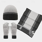 baratos Gorro-Homens Gorro Chapéus de inverno Gorros Conjunto de chapéu e luvas Gorro de inverno Caqui Cinzento Claro Fibras Acrilicas 3 Peças Tricotado Aconchegante Roupa Diária Para Noite Bloco de cor Quente