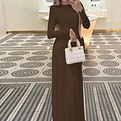 abordables Robe de cocktail-Femmes Robe Longue Maxi Robe Robe de Bal Robe de Soirée Robe en Satin Élégant Moderne Soirée Occasion Spéciale Coupe régulière Uni manche longue Col ras du cou Noir Rose Claire Rouge Bleu Roi Automne