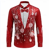 Недорогие Новогодние костюмы-Новогодняя тематика Муж. Новогодние костюмы Рубашка-смокинг с принтом в виде галстука Рубашка Кнопка рубашка Длинный рукав Веселая на открытом воздухе Праздники Весна Осень Отложной 3D