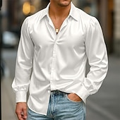 economico Camicie in raso da uomo-Per uomo Camicia Camicia in raso Camicia elegante Camicia casual Camicia con Bottoni Camicia da Ballo Semplice Formale Matrimonio Nero Bianco Blu reale Verde Manica Lunga Bavero Tutte le stagioni
