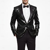 billiga Festdräkter-Herr Kavajjacka Stängande krage party Solid färg Blazer Svart Silver Champagne Skräddarsydd passform Singelknäppt 1 Knapp