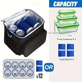 abordables almacenamiento de equipaje y viajes-Bolsa térmica para almuerzo con correa ajustable: tela Oxford duradera, reutilizable y reutilizable para la oficina, la escuela y picnic. &amp;Lonchera térmica negra resistente al desgarro para la playa,