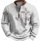 Men's Quarter Zip Sweatshirt White Gray Half Zip Cross Front Pocket Quarter Zip Daily Holiday Going out Polyester Vintage Streetwear Retro Fall Winter Clothing Apparel Hoodies Sweatshirts4