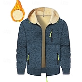 voordelige Fleecehoodie-Voor heren Trui met capuchon Hoodie met volledige rits Sherpa Fleece Hoodie Spijkerbroekblauw Zwart Marineblauw Donkergrijs Capuchon Effen Lapwerk Sport &amp; Outdoor Dagelijks Feestdagen Polyester