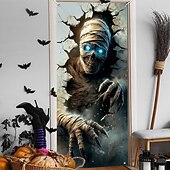 Halloween Door Covers Glowing Eyes Skull Tapestry Door Curtain Decoration, Spooky Horror Backdrop Door Banner for Front Door Haunted House Indoor Outdoor Party Decor Supplies4