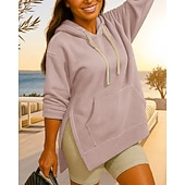 economico Felpa &amp; Sweatshirt-Per donna Felpa con cappuccio Felpa pullover Manica Lunga Top Athleisure Autunno Tinta unita Con tasche cascante Extra large All&#039;aperto Viaggio Vacanze abbigliamento sportivo Abbigliamento sportivo