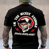 tanie Koszulki z sarkastycznym humorem-Męski T-shirt z grafiką "Jestem najmilszym dupkiem jakiego kiedykolwiek spotkałeś" - design czaszki zabawny krótki rękaw ostrze stylu życiowego
