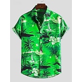 tanie Rośliny tropikalne-Męskie Drzewo palmowe Ocean Żaglówka Koszula Koszula hawajska Koszula Aloha Krótki rękaw Koszula Kołnierz Kołnierzyk button down Designerskie Boho Styl plażowy Codzienny Wyjściowe Rumiany r