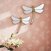 economico Sculture-libellula dalla coda curva in resina color oro – decorazione murale a forma di insetto con finitura a specchio, da collezione per gli appassionati di insetti, ornamento creativo per la casa, le feste