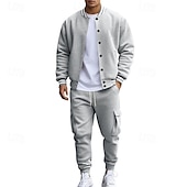 abordables sudaderas basicas-Hombre Sudadera Tracksuit Conjunto de atuendo Escote Chino Exterior Diario Deportes Correa Bolsillo Raya Negro Rojo Azul Marino Poliéster Ropa de Deporte Moda Ropa de calle Primavera
