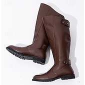 preiswerte Reitstiefel-Hohe schwarze Reitstiefel für Herren – kniehohe Reitstiefel aus echtem Kunstleder mit seitlicher Schnalle zum Reiten, für Kostüme und formelle Anlässe