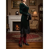  stivali da donna rossi e neri con lacci in stile vittoriano anni '20, alti fino al polpaccio – scarpe in stile edoardiano steampunk retrò per cosplay, teatro e feste Gatsby