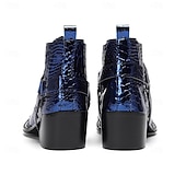 cheap Premium Leather Boots-Men's Premium Cowhide Blue Croc Pattern Leather Chelsea Boots, Stylish Harley Motorcycle Boots for Rock Concerts, Parties, Nightclub Fashion and Stage Wear