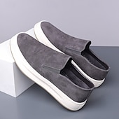 ieftine Pantofi casual slip-on-Teniși slip-on pentru bărbați, gri taupe, cu talpă albă – pantofi casual ușori pentru primăvară, vară și stil stradal