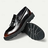 זול מכנסי עור פרימיום-נעלי לוקס שחורות לגברים עם ציציות, נעלי עסקים קלאסיות, ללבישה במשרד, מסיבות ואירועים חצי רשמיים