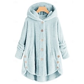 levne Fleece-lined bundy-Dámské Šerpa bunda Mikina s kapucí Pohodlné Prodyšné Kapsy Knoflíky Módní Na běžné nošení Bez vzoru Dovolená ulice Ležérní Denní nošení Jednořadé Standardní Kapuce Volný Dlouhý rukáv Svrchní oděvy