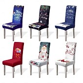 abordables Funda para silla de comedor-Funda para silla de comedor navideña, 1/2/4/6 piezas, funda para taburete, funda de poliéster con estampado geométrico, protector decorativo para silla navideña para el hogar