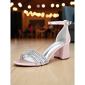 baratos cocktail-sandálias femininas de salto bloco de cetim roxo com tiras de strass - sapatos sociais elegantes e abertos para coquetéis e ocasiões formais