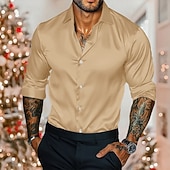 economico Camicie in raso da uomo-Per uomo Camicia Camicia in raso Camicia casual Camicia con Bottoni Semplice Matrimonio Vacanza Blu chiaro Nero Bianco Borgogna Manica Lunga Colletto Inverno Primavera &amp; Autunno Abbigliamento
