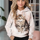 お買い得  女の子の3D動物-女の子 3D 猫 パーカー 長袖 秋 冬 ファッション 愛らしい ベーシック 子供 4〜12年 フード付き アウトドア カジュアル 日常 レギュラー