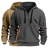 abordables Hoodie Tactique-Homme Sweat à capuche Sweat à capuche quart zippé Sweat à capuche tactique Kaki + Noir Gris clair + bleu Gris foncé + Noir Blanc + Gris clair Vin+Noir À capuche Uni Fermeture éclair Sport &amp; Loisir