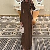 abordables Robe de cocktail-Femmes Robe Longue Maxi Robe Robe de Bal Robe de Soirée Robe en Satin Élégant Moderne Soirée Occasion Spéciale Coupe régulière Uni manche longue Col ras du cou Noir Rose Claire Rouge Bleu Roi Automne