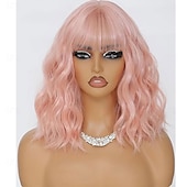 tanie Peruki imprezowe-Peruka typu bob syntetyczna z grzywką dla kobiet, bordowa, syntetyczna, odporna na ciepło, luźna, kręcona, falowana, krótka, bob w kolorze czerwonego wina, bezklejowa, fryzura na co dzień