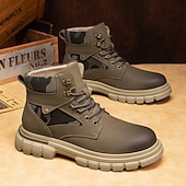 olcso Harci bakancs-Fekete műbőr férfi fűzős csizma vastag talppal és katonai stílussal – tökéletes Harley-Davidson motorosoknak, punk rockereknek, hétköznapi viseletnek és trendi utcai divatnak.