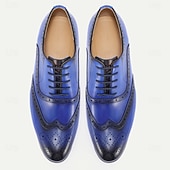 billiga Klassiska Klädskor-Herrskor i äkta läder med blå wingtip brogue-detaljer – snygga snörskor för affärskläder för bröllop, fester och vardagskläder på kontoret