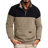 baratos Suéteres básicos-Homens Moletom Moletom Waffle Moletom com capuz Estacionar Moletom com zíper Verde Tropa Vinho Azul Real Marron Cáqui Colarinho Clerical Tecido Patchwork Desportos e Ar livre Casual Diário Roupa de