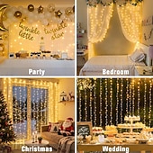 abordables Guirlandes lumineuses à brancher-1x 3x3m ip44 cascade rideau led fée chaîne lumière guirlande débit d&#039;eau météore douche pluie lumières pour fenêtre glaçon coloré décor éclairage ac110v 120v 220v 230v 240v eu us plug