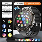 abordables Montres connectées-LW9 Montre intelligente 1.43 pouce Smartwatch Montre Connectée Bluetooth 4G Surveillance de la température Podomètre Rappel d&#039;appel Compatible avec Android iOS Hommes GPS Longue Veille Appels Mains