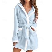 billiga Loungewear till damer-Dam Pyjamas Morgonrock Grundläggande Ledigt Lappverk Ficka Semester Hem Säng Långärmad Kavajslag Svart Rodnande Rosa Purpur Grå Ljusblå Höst Vinter Normal