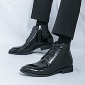 economico Stivali da vestiti-stivaletti chelsea da uomo neri lucidi con finitura lucida, eleganti scarpe eleganti slip-on per eventi formali, abbigliamento da ufficio e occasioni speciali