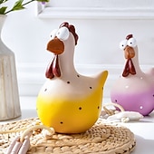 billige Skulpturer-Søt og morsom storøyd kyllingfigur med lange bein – kreativ hagehengende kylling- og kalkunskulptur, miniatyrkunstpynt for hjem og utendørs hagedekor