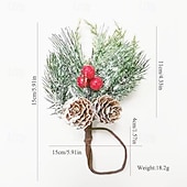 abordables Couronnes, Guirlandes &amp; Décorations-Lot de 6 décorations de table de Noël, ronds de serviette, pommes de pin en cèdre avec baies rouges, accessoires de table de fête pour le dîner de Noël