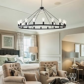 economico Modello a candelabro-lampadario a led nero su ruote 20-luce grande lampadario rustico rustico di campagna lampada industriale per sala da pranzo soggiorno cucina isola foyer corridoio