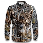 preiswerte Vintage Hemd-Herren Wolf Rentier Tarnung Hemd Knopfhemd Langarm Ethnisch Vintage-Retro Outdoor Campen und Wandern Jagd Frühling Herbst Umlegekragen 3D-Druck Leinenähnliches Hemd Tarnung Tarngrau