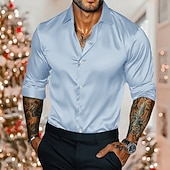economico Camicie in raso da uomo-Per uomo Camicia Camicia in raso Camicia casual Camicia con Bottoni Semplice Matrimonio Vacanza Blu chiaro Nero Bianco Borgogna Manica Lunga Colletto Inverno Primavera &amp; Autunno Abbigliamento
