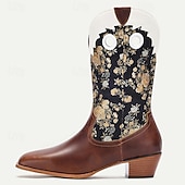 levne Cowboy &amp; Western Boots-Pánské kovbojské boty se zlatou květinovou výšivkou – klasické westernové boty do půli lýtek na rodeo, country koncerty a venkovní akce
