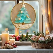 halpa Koristeet-Rannikkoaiheinen joulukuusenkoriste - käsintehty 3D-akryylikoriste, jossa on miniatyyrimeritähtiä ja valkoista hiekkaa, syntymäkuusenkoriste, ihanteellinen lahjaksi jouluisiin perhejuhliin ja loma-asunnon sisustukseen