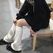 abordables Accueil Pantoufles-Chaussettes souples en tricot pour femmes, jambières évasées pour l'automne et l'hiver, couvre-chaussettes mi-mollet de couleur unie, chauffe-jambes tendance de style étudiant