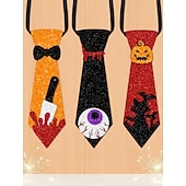 abordables Accessoires d&#039;Halloween-Ensemble de cravates scintillantes pour femmes à motif citrouille, araignée et chauve-souris pour Halloween - 3 pièces pour accessoires de fête costumée et de cosplay