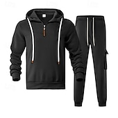 abordables Survêtements de base-Homme Ensemble Survetement Ensemble de tenues Ensemble de sweats à capuche Sweat à Capuche Extérieur Quotidien Sports Cordon de serrage Avec Poches Uni Rouge vin Noir Blanche Polyester Tenues de Sport