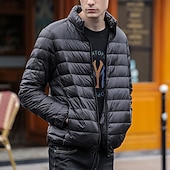 cheap Men's Downs &amp; Parkas-Men's Winter Coat Puffer Jacket Padded Jacket Pocket Polyster Vacation Daily Wear Date Regular Fashion Casual Comfortable Thermal Warm Fall Winter Solid / Plain Color Wine Black Royal Blue Dark Blue