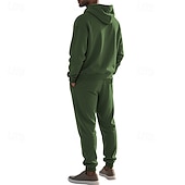 abordables Survêtements de base-Homme Ensemble Survetement Ensemble de tenues Ensemble de sweats à capuche Sweat à Capuche Extérieur Quotidien Sports Jacquard Cordon de serrage Uni Noir Blanche Kaki Polyester Tenues de Sport Mode
