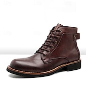 preiswerte Kampfstiefel-Braune Vintage-Kampfstiefel für Herren mit Schnürung und robuster Sohle, lässiger Retro-Arbeitskleidungsstil für Outdoor-Abenteuer und Alltagsmode