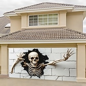 halpa Halloweenin autotallin ovipeite-halloween-autotallin oven suojus valkoinen kallo roikkuva seinävaate kummitustalon koristelu kammottava ulkokäyttöön halloween-sisustus aavemainen kauhujuhlatarvikkeet piha puutarha autotallin