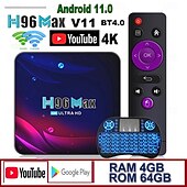 Χαμηλού Κόστους TV Boxes-h96 max v11 rk3318 4k hd youtube google play 2.4g 5g wifi bt4.0 δέκτης media player hdr usb 3.0 4gb 32gb 64gb smart android 11 tv box