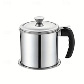 billige Kjøkkenutstyr og -redskap-Fettoppbevaringsboks i rustfritt stål med sil – 1,2 l oljebeholder med lokk, sikker helletut og håndtak, kjøkkenverktøy for filtrering og oppbevaring av matfett